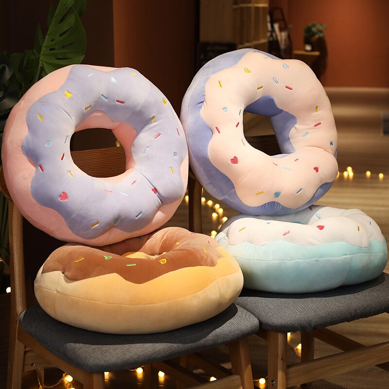 45/70cm Kawaii Plush Donuts Pillow Cartoon Simulation Food Plush Toy Doll Chair Sofa Cushion Floor Mat Gift for Lovers Children