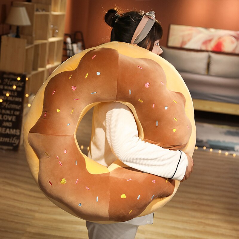 45/70cm Kawaii Plush Donuts Pillow Cartoon Simulation Food Plush Toy Doll Chair Sofa Cushion Floor Mat Gift for Lovers Children