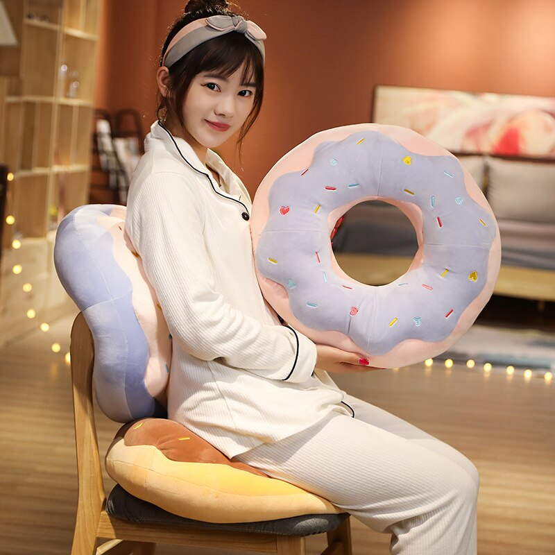 45/70cm Kawaii Plush Donuts Pillow Cartoon Simulation Food Plush Toy Doll Chair Sofa Cushion Floor Mat Gift for Lovers Children