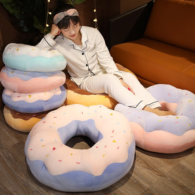 45/70cm Kawaii Plush Donuts Pillow Cartoon Simulation Food Plush Toy Doll Chair Sofa Cushion Floor Mat Gift for Lovers Children