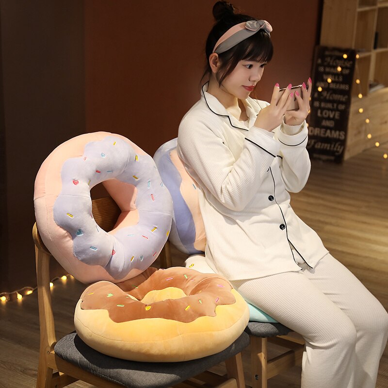 45/70cm Kawaii Plush Donuts Pillow Cartoon Simulation Food Plush Toy Doll Chair Sofa Cushion Floor Mat Gift for Lovers Children