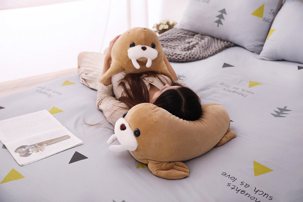 Cartoon Software Down Cotton Walrus Seal Puppy marine life Plush Toy Sleep Pillow Bed Sofa Pillow Backrest Walrus plush toy