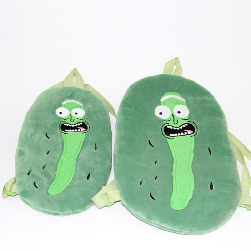 Cartoon Ricked Morties Figure Plush School Bag Green Cucumber Children's Backpack Funny Pickled Cucumber Student Bag 45cm
