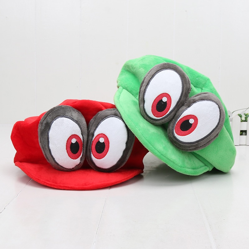 2pcs Super Red Green Odyssey Wearable Caps Luigi Adjustable Cotton Costume Halloween Plush Dolls Hot Toys