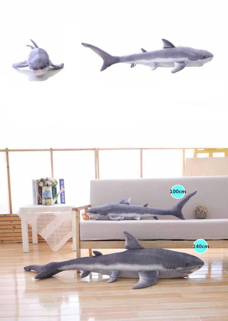 100/140cm Real life plush shark dolls Stuffed toys realistic white shark pillows Funny whole gift Creative home artwork ornament