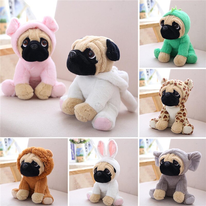 7Pcs Pug Dog with Different Costume Soft Plush Toys