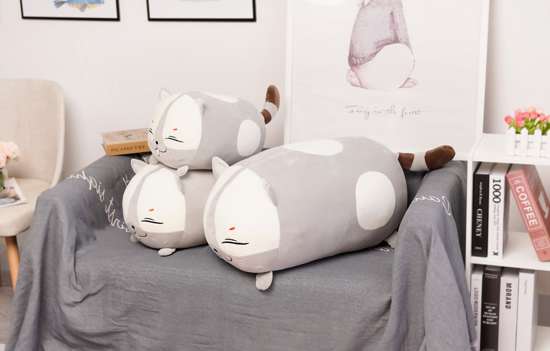 50/60cm Cute Stuffed Bread Cat Plush Toy Cartoon Animal Cat Doll Soft Office Lunch Break Nap Sleeping Pillow Cushion Girls Gift