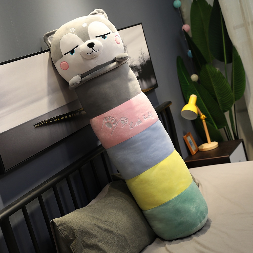 60-100cm Cute Rainbow Husky Dog Toys Soft Long Cartoon Office Break Nap Sleeping Reading Pillows Bed Decor Dolls Gift for Girls