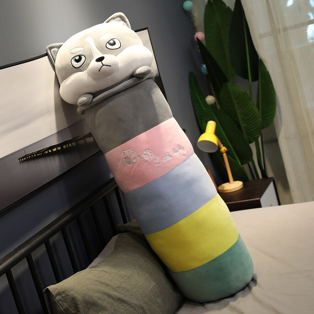 60-100cm Cute Rainbow Husky Dog Toys Soft Long Cartoon Office Break Nap Sleeping Reading Pillows Bed Decor Dolls Gift for Girls