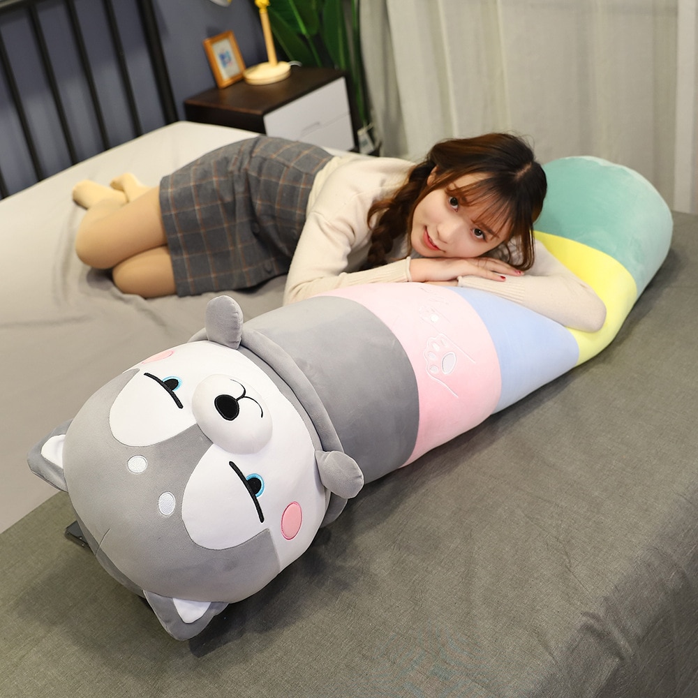 60-100cm Cute Rainbow Husky Dog Toys Soft Long Cartoon Office Break Nap Sleeping Reading Pillows Bed Decor Dolls Gift for Girls