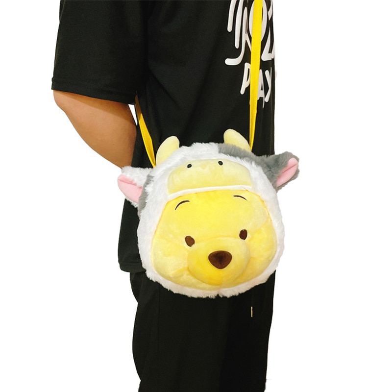 Disney New Cute Cartoon Deformed Bull Bear Head Plush Toy One-shoulder Messenger Bag Debris Storage Bag Birthday Gift