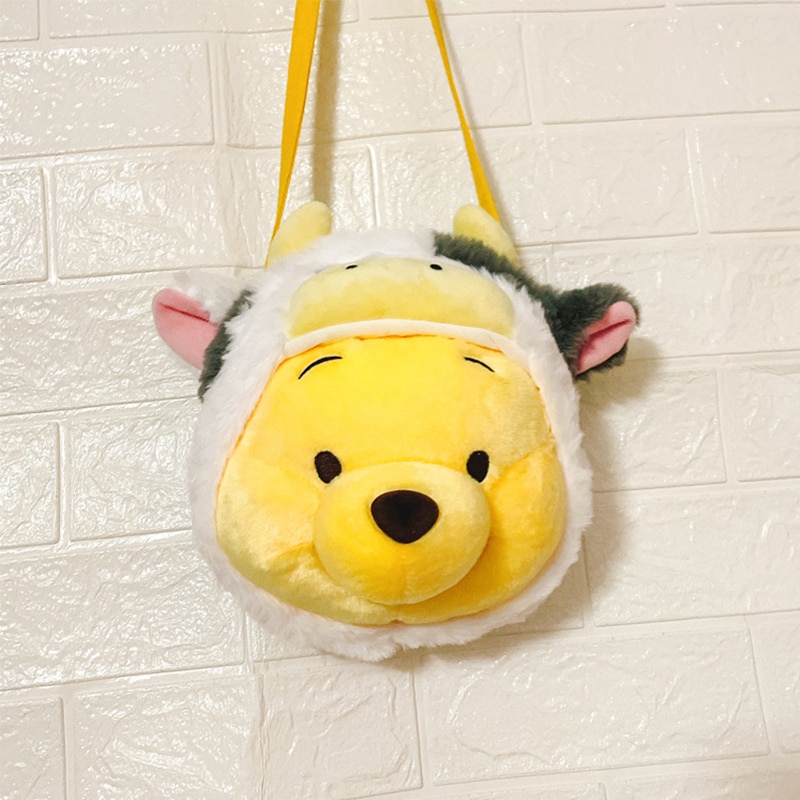 Disney New Cute Cartoon Deformed Bull Bear Head Plush Toy One-shoulder Messenger Bag Debris Storage Bag Birthday Gift