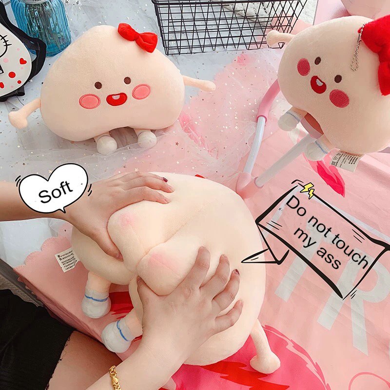 Ins Cute Beg Kiss Peach Plush Toy Cute Bow Shy Ass Egg Pink Peach Girl Figure Doll Plushies Toys For Kids Room Decor Baby Pillow