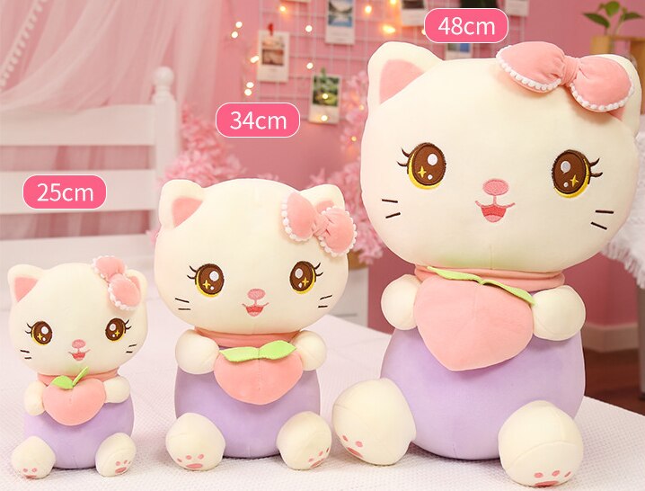 1pc 25/34/48cm Lovely Cartoon Sitting Cat Plush Toys Cat Hold Peaches Pillow Stuffed Soft Dolls Birthday Gift Baby Appease Toy