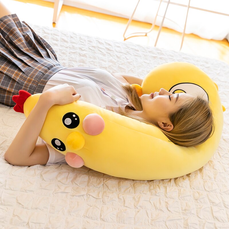 Plush toy stuffed doll cartoon animal long body chick poached egg chicken pillow cushion bedtime story Christmas present 1pc