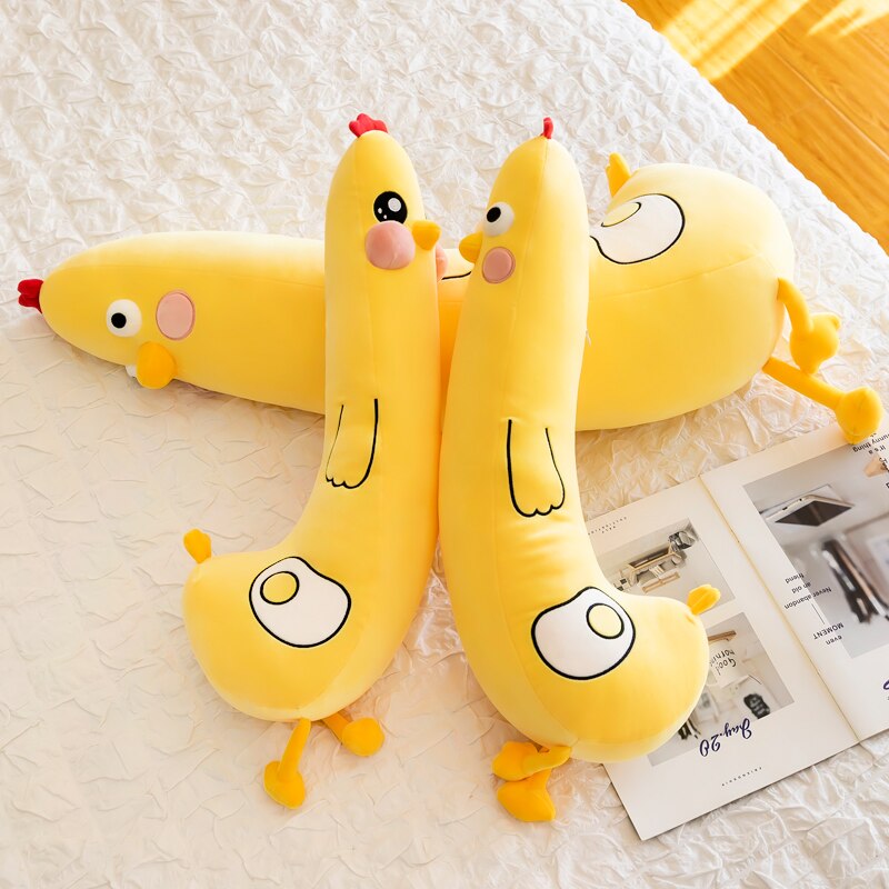 Plush toy stuffed doll cartoon animal long body chick poached egg chicken pillow cushion bedtime story Christmas present 1pc