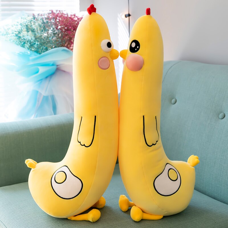 Plush toy stuffed doll cartoon animal long body chick poached egg chicken pillow cushion bedtime story Christmas present 1pc