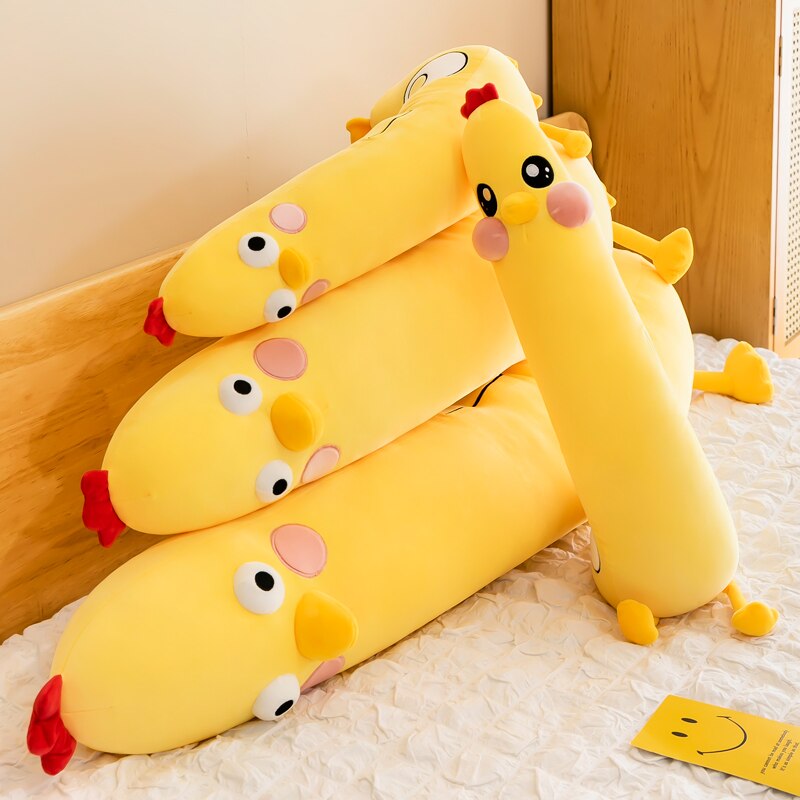 Plush toy stuffed doll cartoon animal long body chick poached egg chicken pillow cushion bedtime story Christmas present 1pc