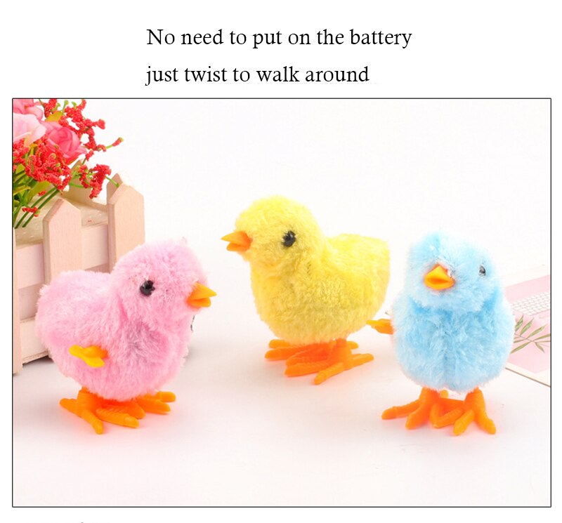 Wind Up Plush Jumping Chicken Hopping Funny Small Bird Toy Clockwork Chick for Kids Baby Toys Gift Popular Random Color