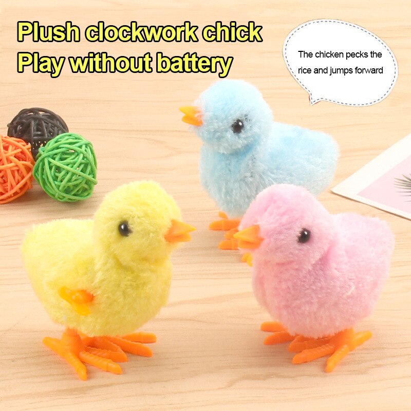 Kid Wind Up Plush Chicken Hopping Funny Small Bird Toy Clockwork Chick For Kids Baby Girl Boy Toys Gift Popular Random Color