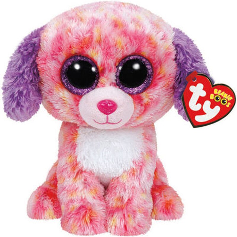Glitter Eyes Beanie Boos London The Pink Puppy Dog Soft Stuffed Plush Toy -   - World of plushies