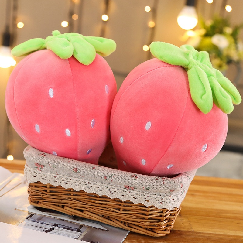 New 1pc 22cm Pink Strawberry Soft Plush Food Fruits Toy Down Cotton Stuffed Strawberries Plants Plushie Decor Kids Gift