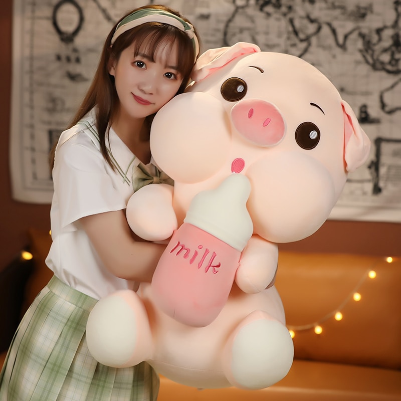 Milk Bottle Pig Plush Toy Down Cotton Stuffed Doll Birthday Gift Bed Large Sleep Pillow Bed Decoration Doll Child Birthday Gift