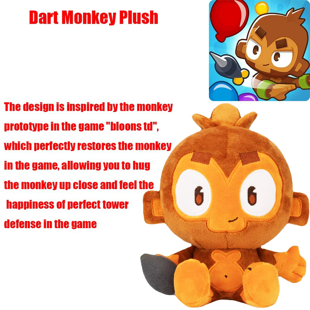 Dart Monkey Plush Toy Stuffed Animal Plushie Game Character Super Monkey King Pillow Soft Doll Gift for Kids Children Birthday
