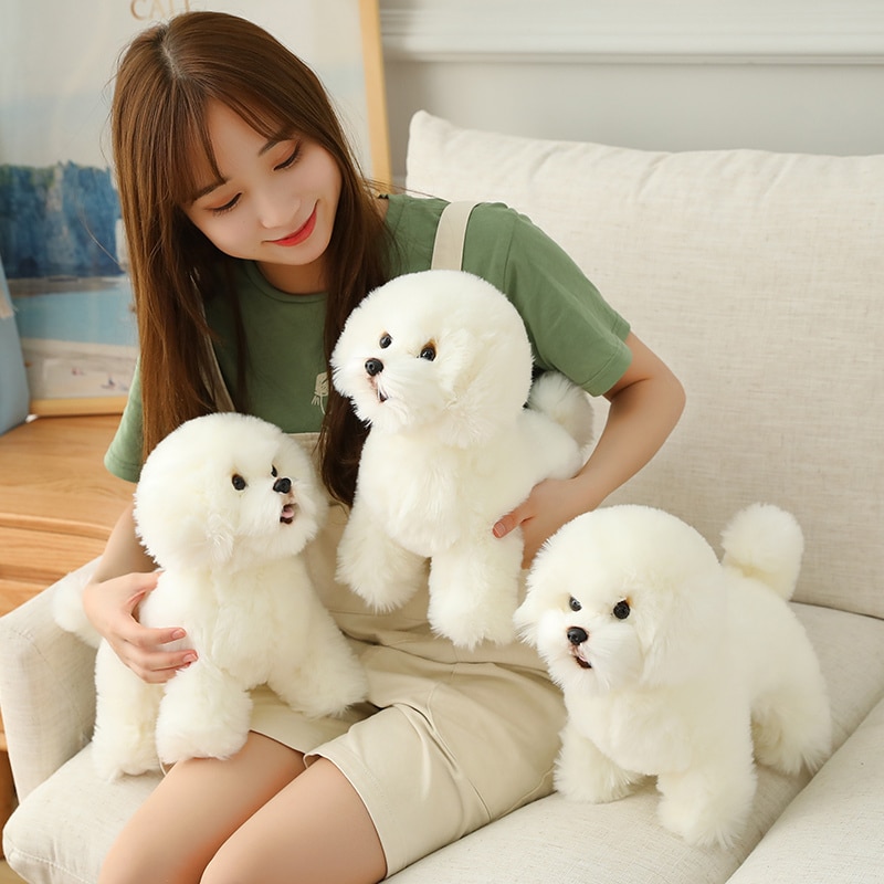 Hot Nice Bichon Frise Dog Stuffed Teddy Puppy Dog Plush Toy Cute Simulation Pets Fluffy Baby Dolls Birthday Gifts for Children