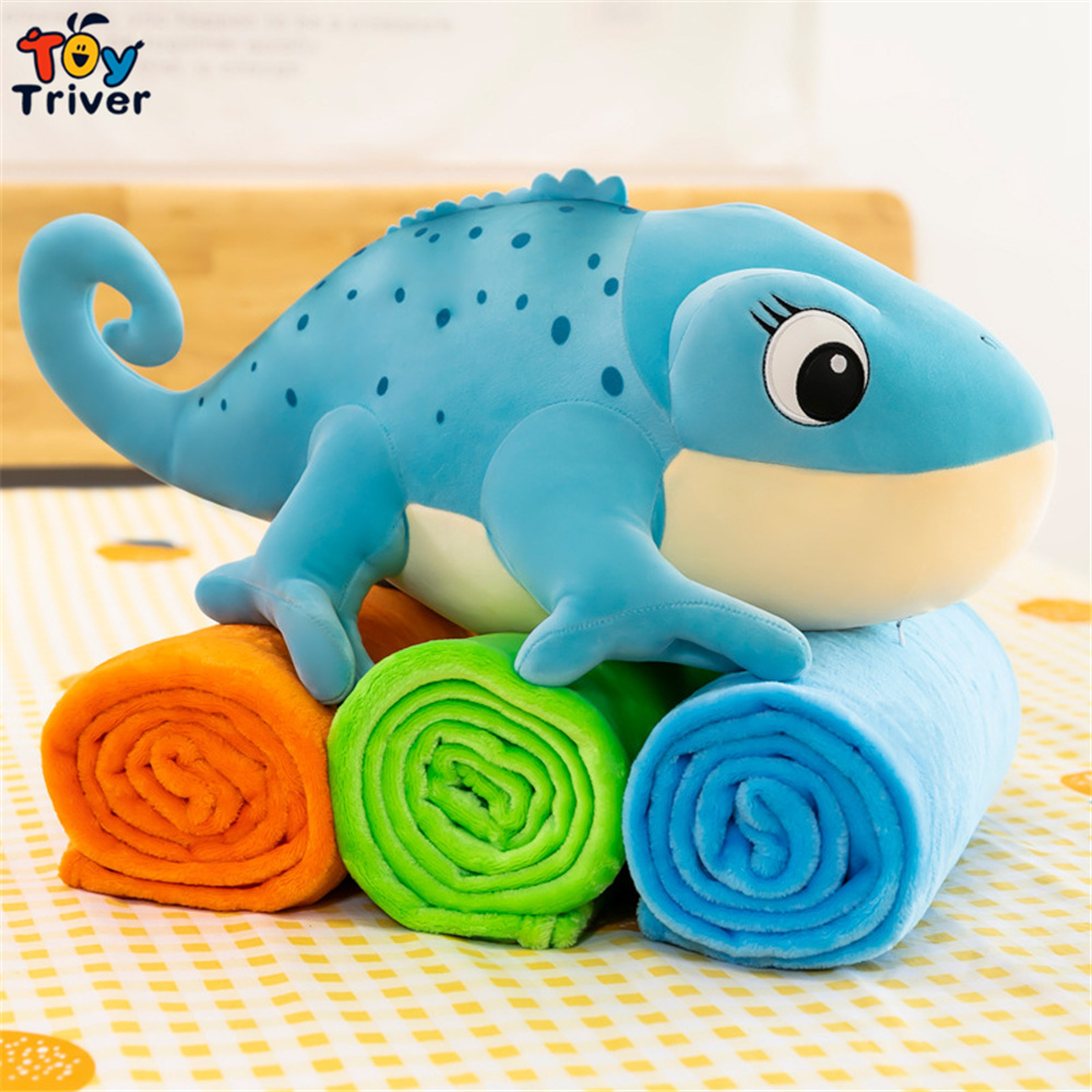 Kawaii Gecko Chameleon Lizard Iguana Blanket Plush Toys Stuffed Doll Pillow Cushion Kids Boys Birthday Gifts Home Room Decor