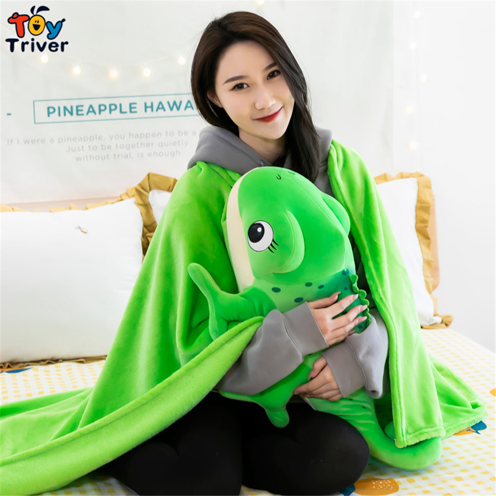 Kawaii Gecko Chameleon Lizard Iguana Blanket Plush Toys Stuffed Doll Pillow Cushion Kids Boys Birthday Gifts Home Room Decor