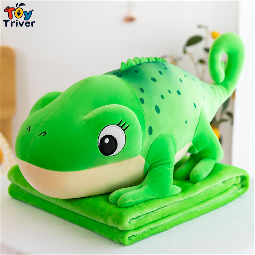 Kawaii Gecko Chameleon Lizard Iguana Blanket Plush Toys Stuffed Doll Pillow Cushion Kids Boys Birthday Gifts Home Room Decor