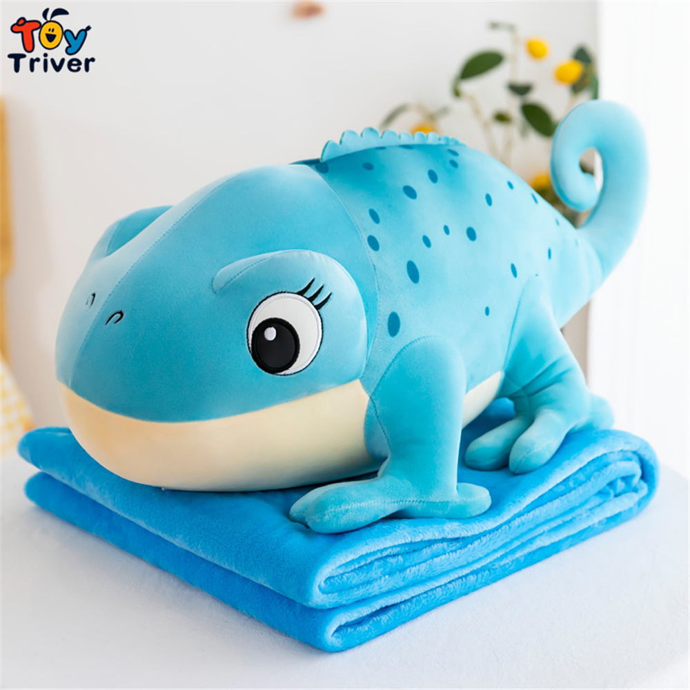 Kawaii Gecko Chameleon Lizard Iguana Blanket Plush Toys Stuffed Doll Pillow Cushion Kids Boys Birthday Gifts Home Room Decor