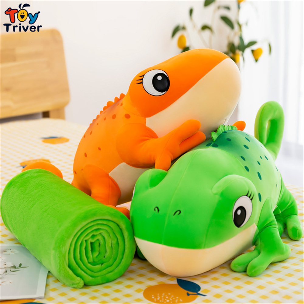 Kawaii Gecko Chameleon Lizard Iguana Blanket Plush Toys Stuffed Doll Pillow Cushion Kids Boys Birthday Gifts Home Room Decor