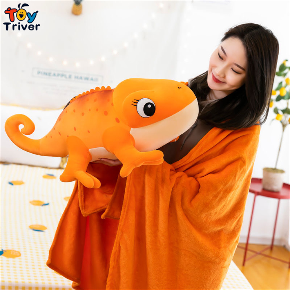 Kawaii Gecko Chameleon Lizard Iguana Blanket Plush Toys Stuffed Doll Pillow Cushion Kids Boys Birthday Gifts Home Room Decor