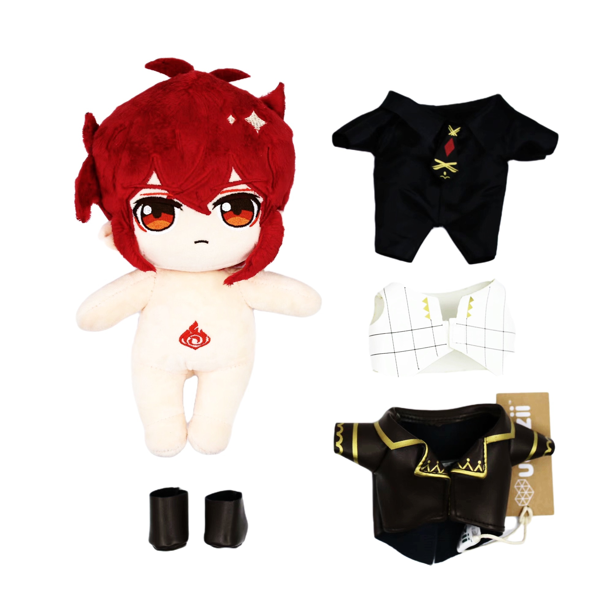 Genshin Impact Diluc Plush 9"/23cm Plushie Doll With 20cm Doll Clothes Anime Plush - Uoozii