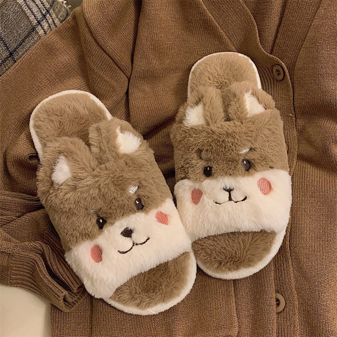 Brown Cat Soft Stuffed Plush Slippers