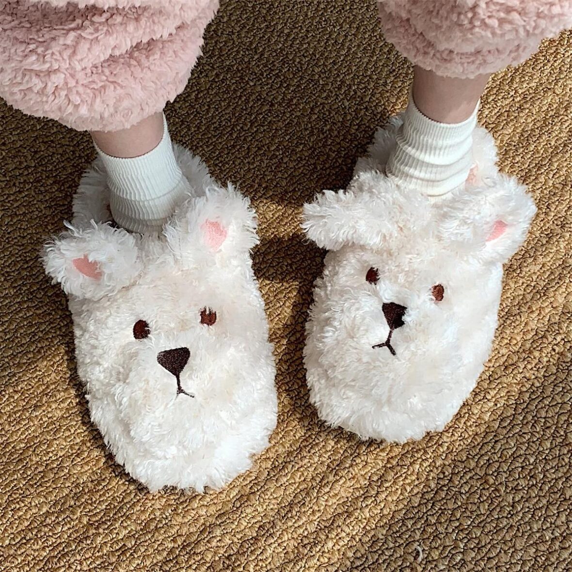 White Poodle Dog Soft Stuffed Plush Slippers