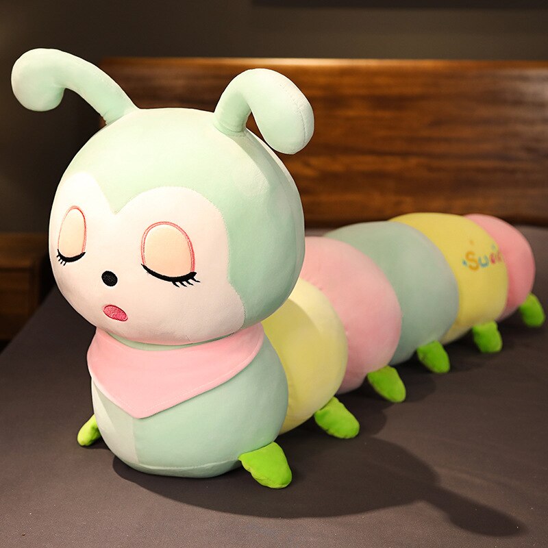 Cute Colorful Scarf Caterpillar Stuffed Toy Doll Squinting Eyes Doll Sleeping Long Pillow Girl Cuddle Doll Present Curative Toy