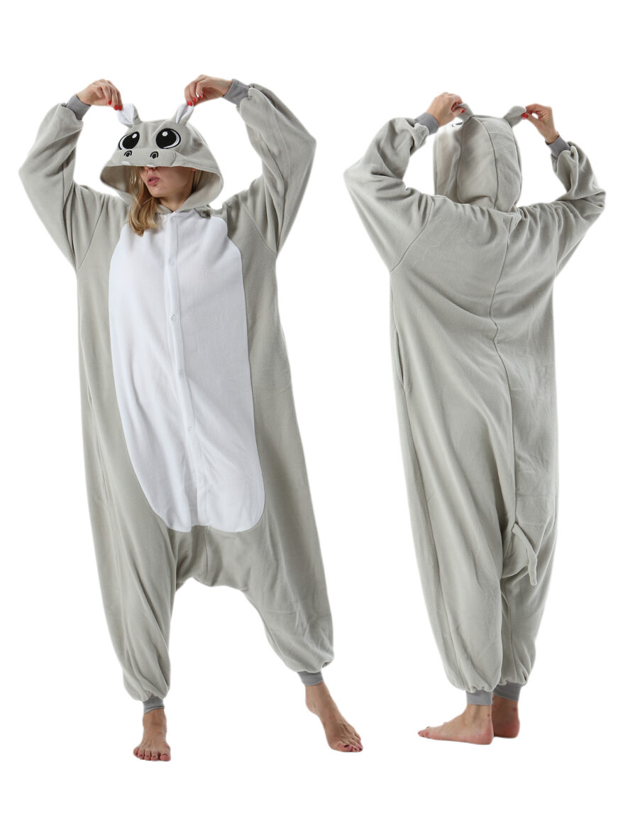 Grey Hippo Hooded Soft Plush Kigurumi Onesie Pajama