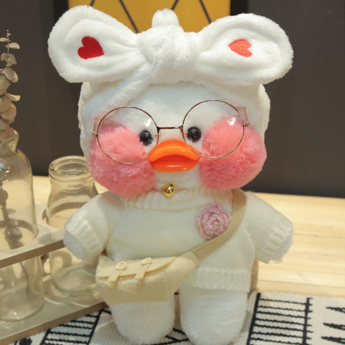 Lalafanfan White Duck With White Bow Scraf Soft Stuffed Plush Toy