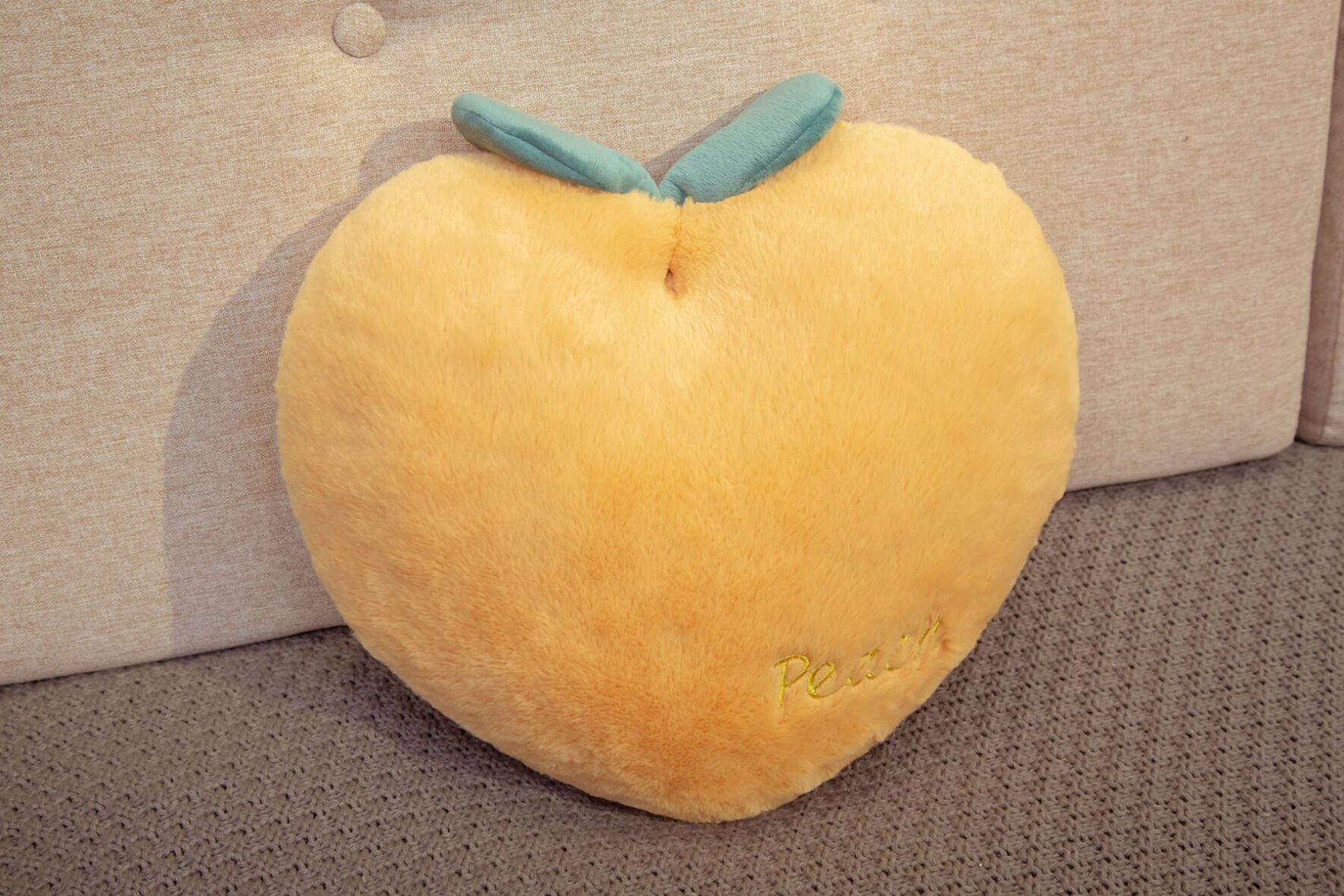 Peach Shaped Soft Stuffed Plush Yellow Pillow