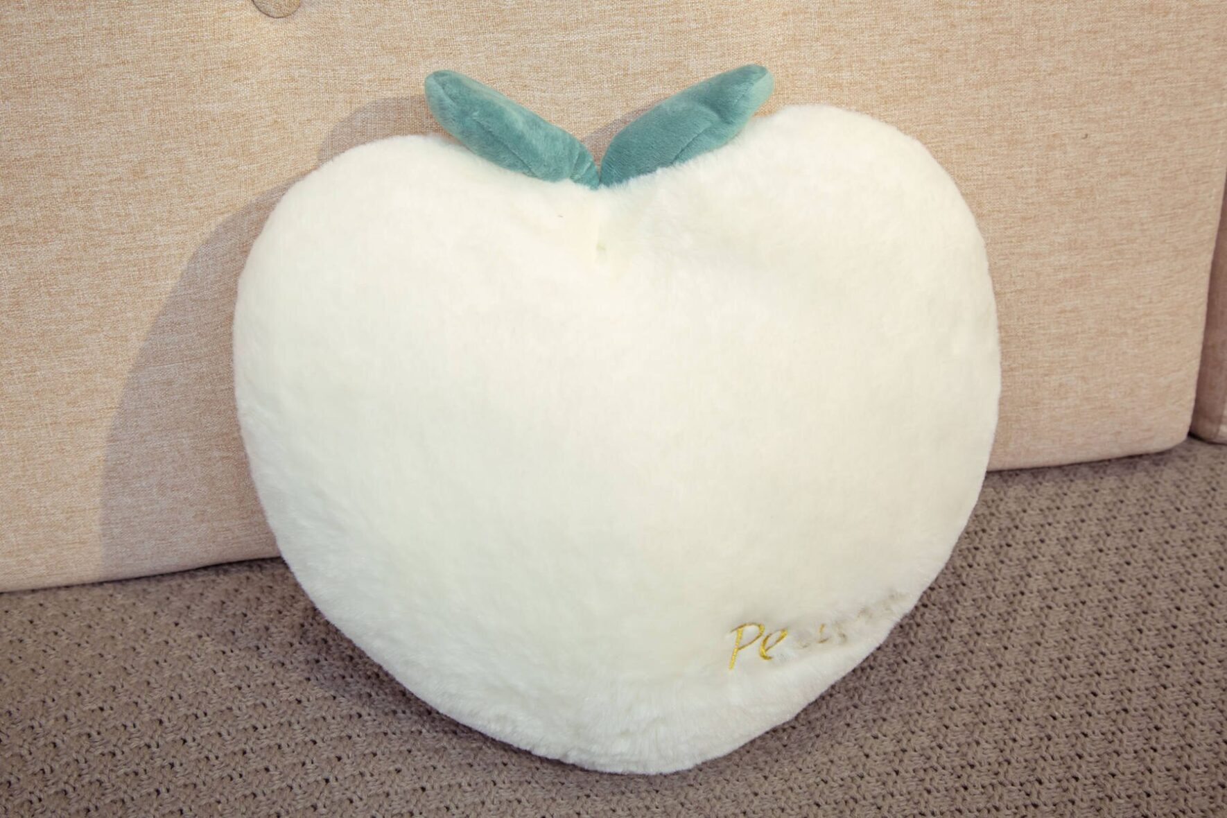 Peach Shaped Soft Stuffed Plush White Pillow