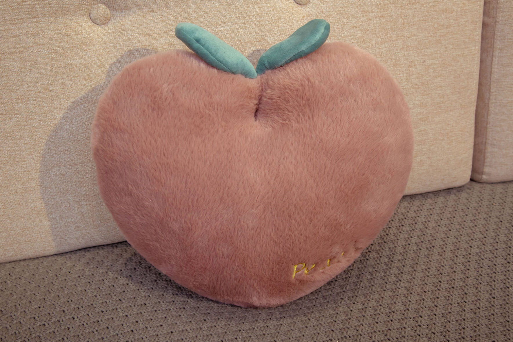 Peach Shaped Soft Stuffed Plush Brown Pillow