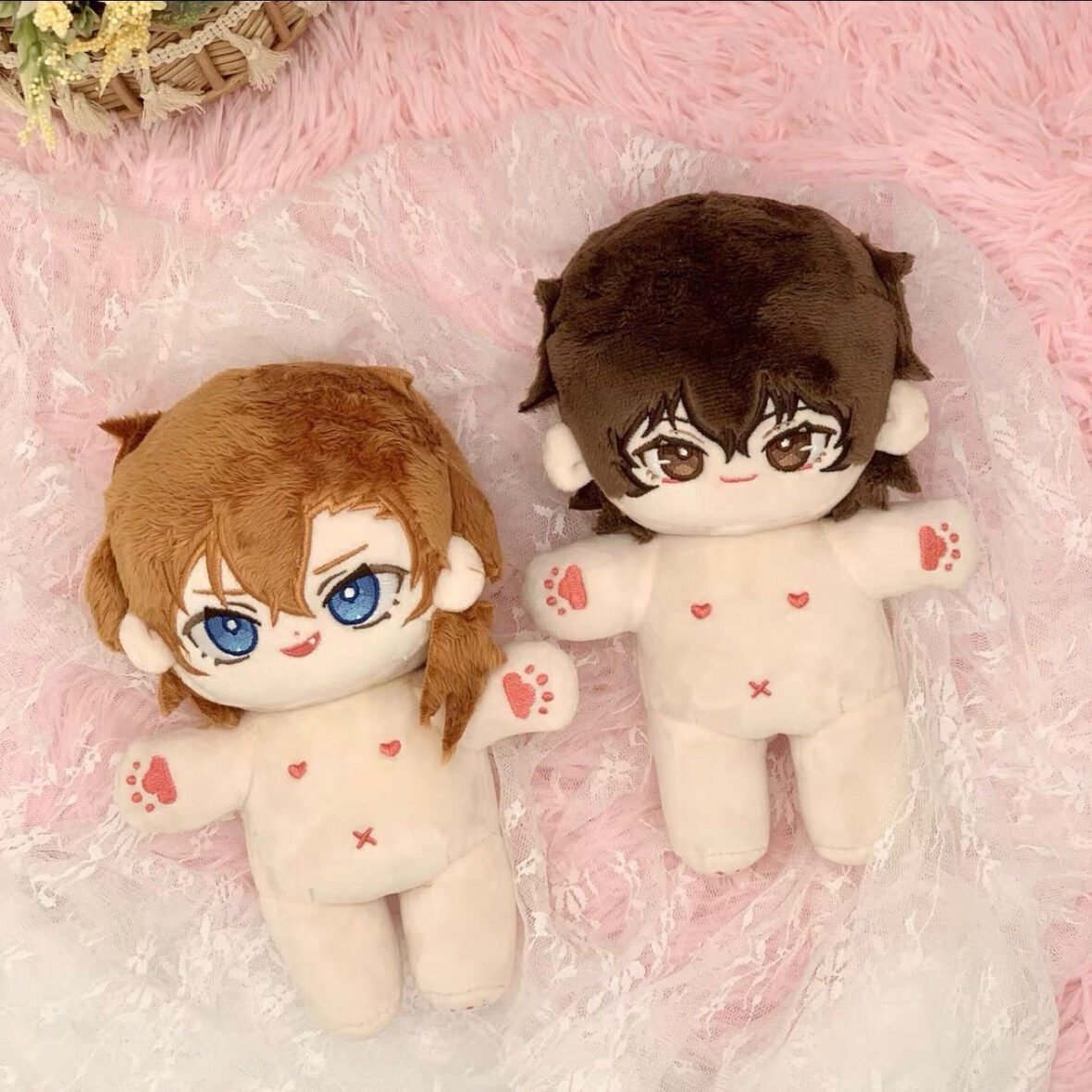 2pcs Anime Bungou Stray Dogs Dazai Osamu And Chuuya Nakahara Without Dress Soft Stuffed Plush Toys