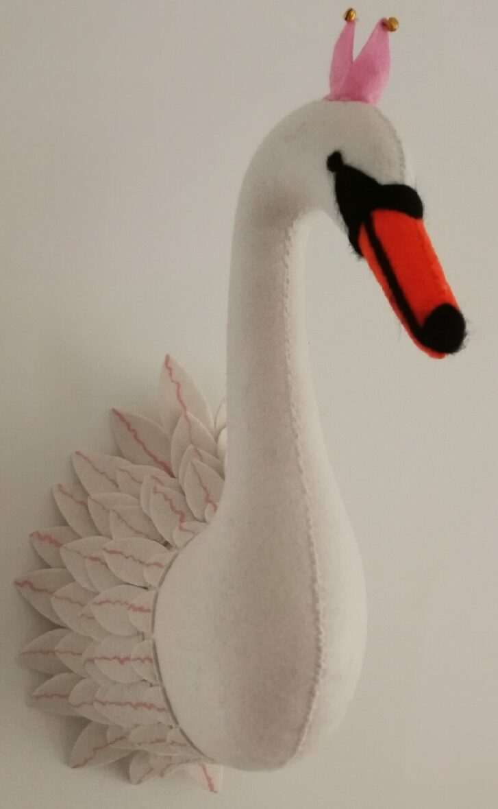White Swan With Crown Soft Stuffed Plush Wall Hanging