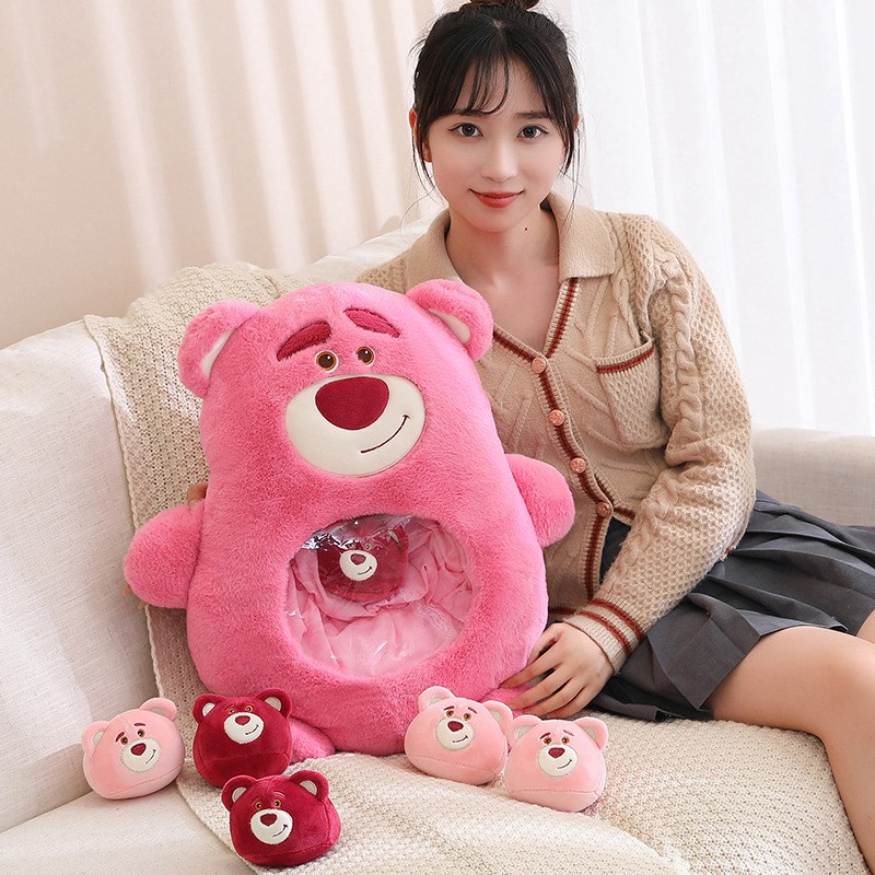 Pink Bear With Pudding Mini Balls Soft Stuffed Plush Bag