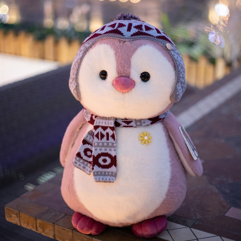 Penguin Wearing Snow Cap Scarf And Sweater Soft Plush Toy