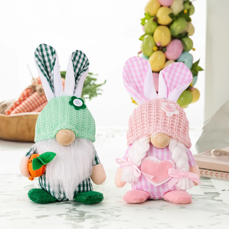 Easter Glowing Rabbit Doll Ornaments Handmade Bunny Faceless Gnome Dwarf Dolls For Party Home Easter Decoration 2024 Kids Gifts