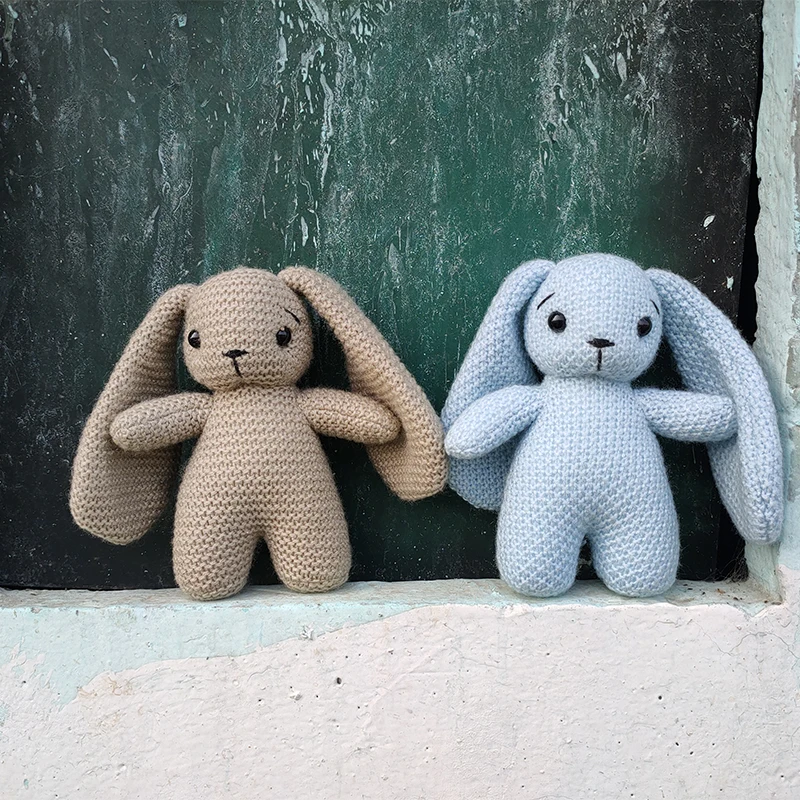 Cute Knitted Baby Stuffed Rabbit Toy Cartoon Handmade Bunny Plush Toys Newborn Handhold Kid Early Sleeping Dolls Shower Gifts